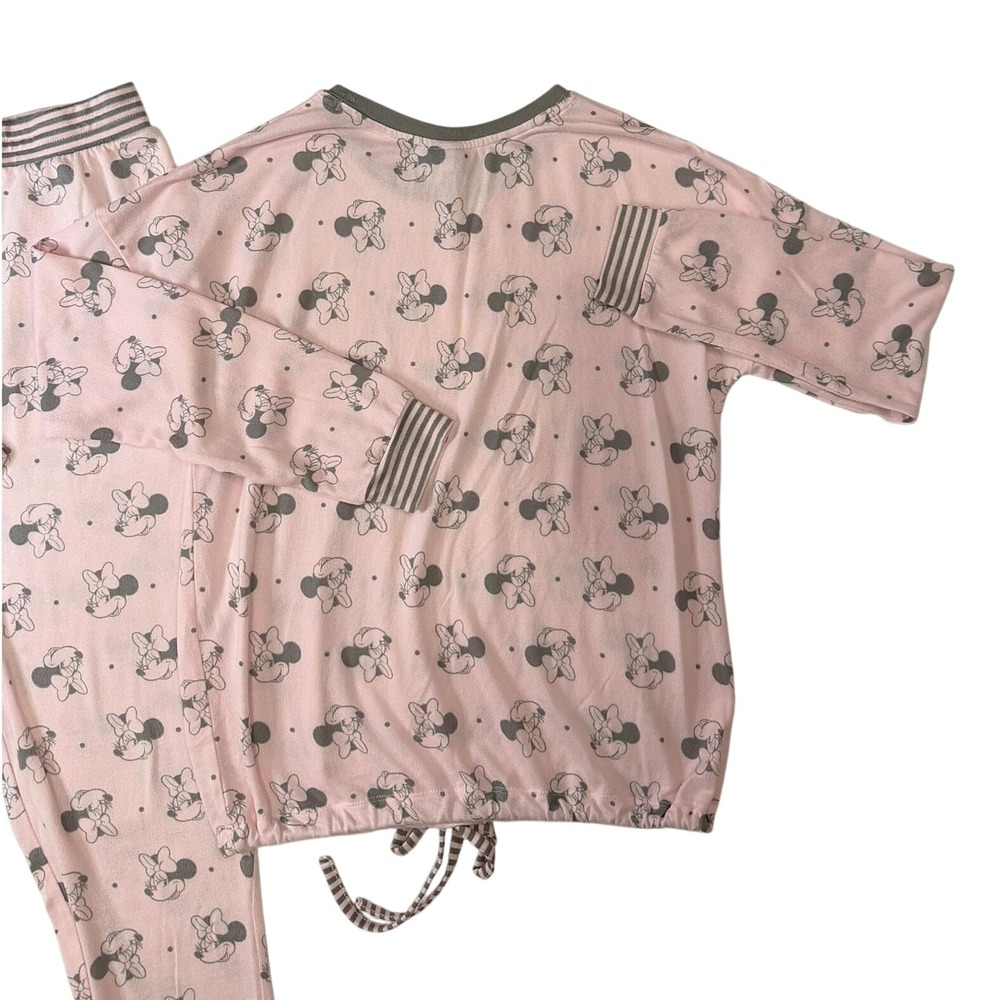 Disney Minnie Mouse Pink Gray Pajama Set Top Pants Women Medium - Picture 2 of 14